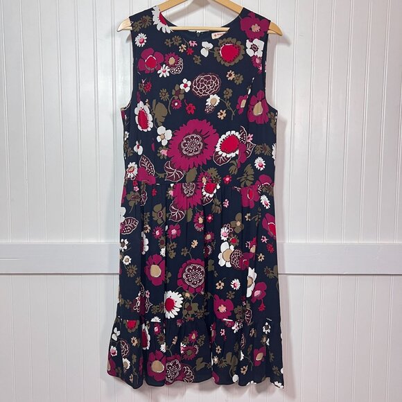 Brooks Brothers Red Fleece Sleeveless Dress Floral Navy Blue Viscose Ruffle Hem - Picture 2 of 14